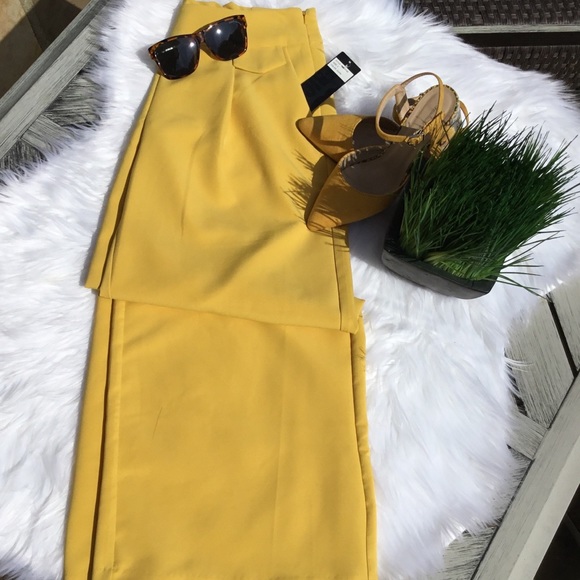 NWT ERIC Dijon mustard high waisted ankle wide leg - Picture 2 of 5